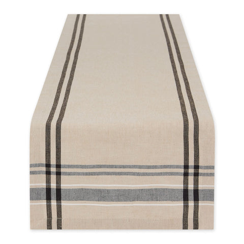 DII French Stripe table runner on table with taupe and black finish, elevating dining look