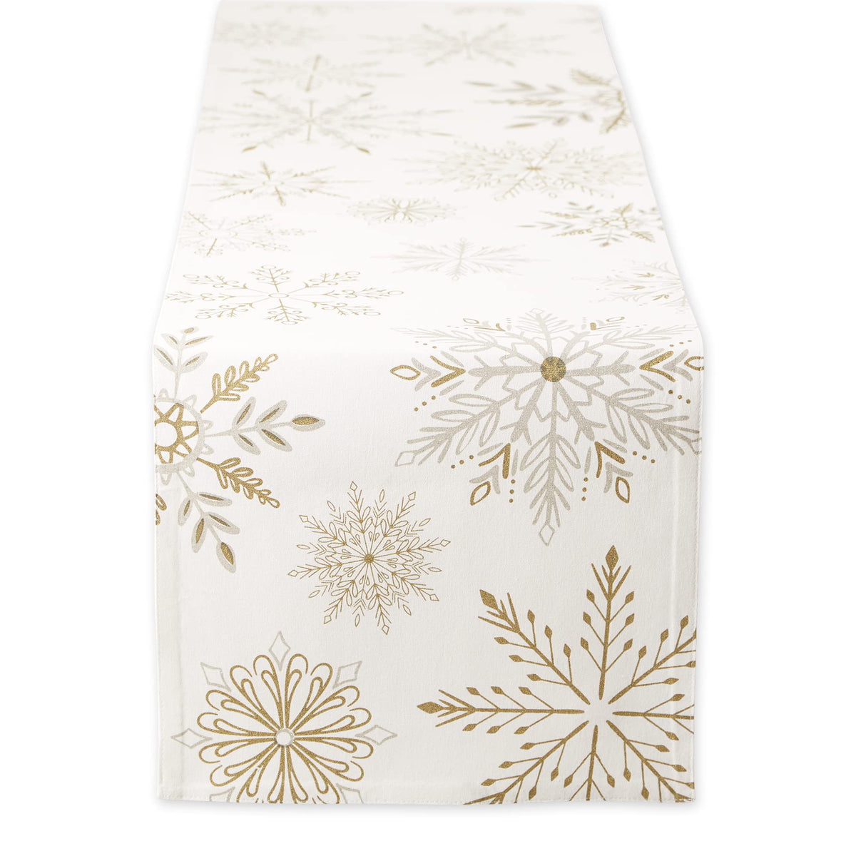 DII holiday table runner with snowflake sparkle enhances festive dining ambiance.