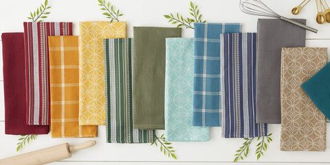 DII kitchen set pattern variety close-up displays assorted designs.