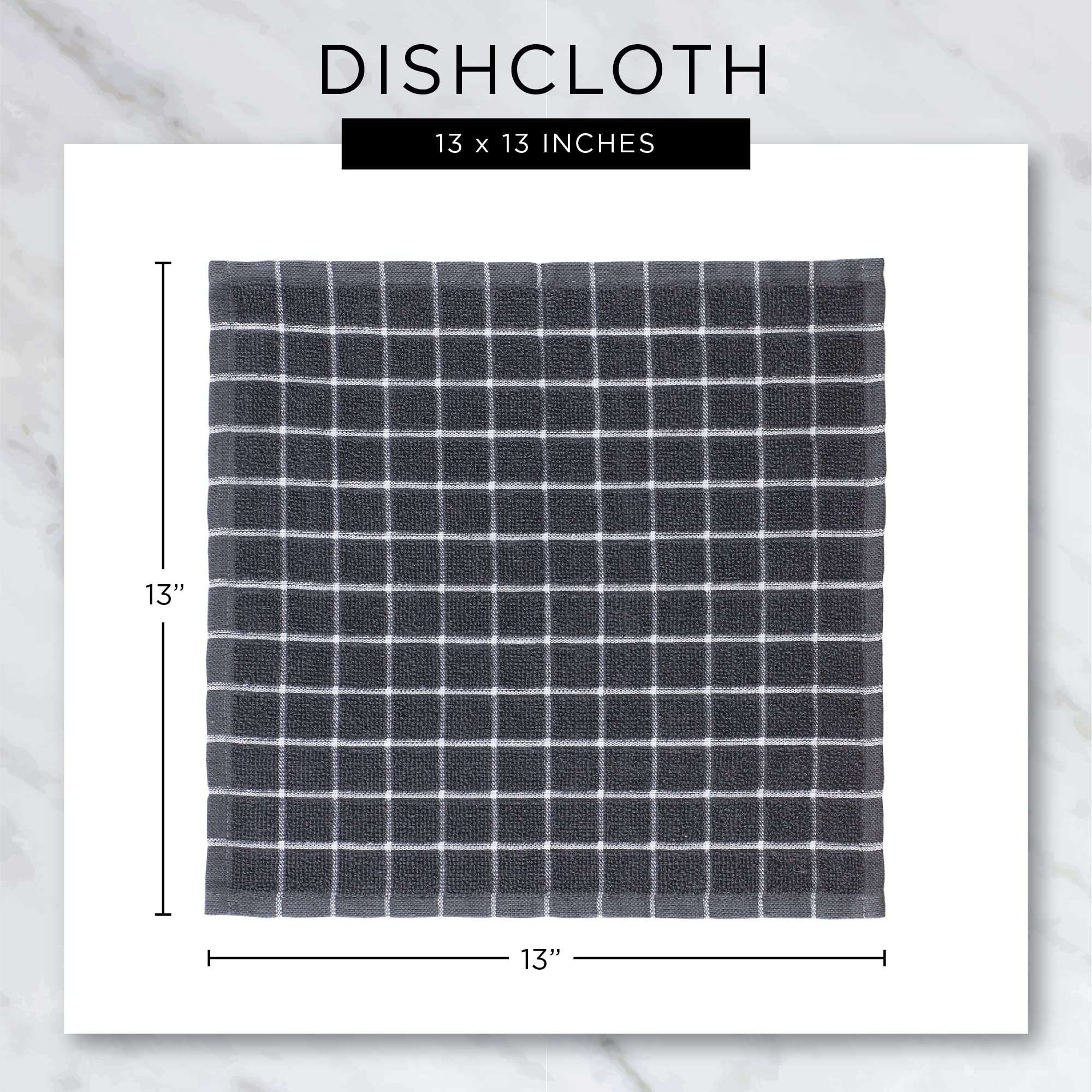 DII Teal dishcloth and towels demonstrate durable cotton construction.