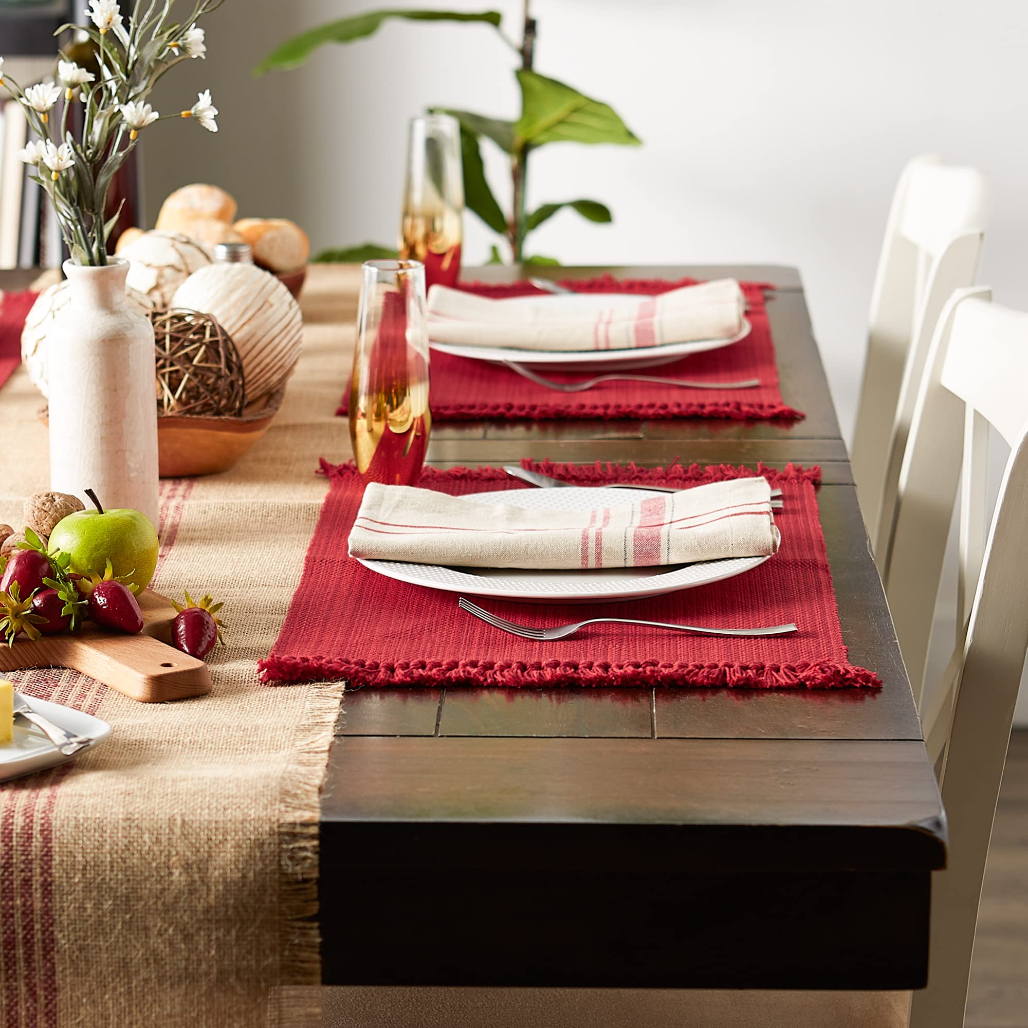 DII variegated placemats tango red closeup fibers show durability