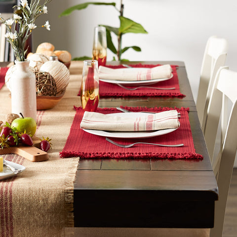 DII variegated placemats tango red closeup fibers show durability