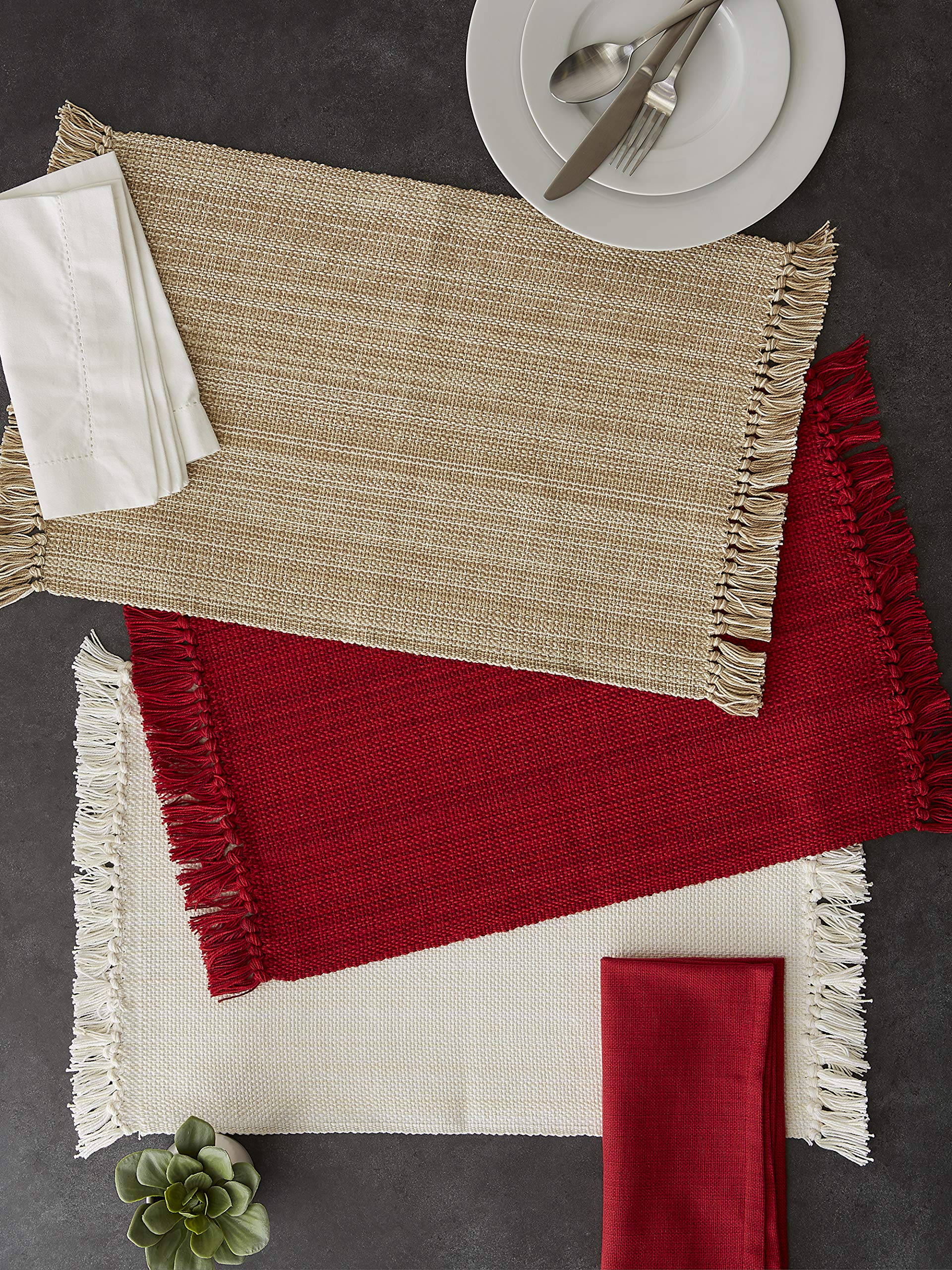 DII variegated placemats tango red 6pc on table shows subtle sophistication