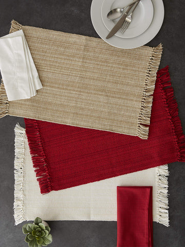 DII variegated placemats tango red 6pc on table shows subtle sophistication