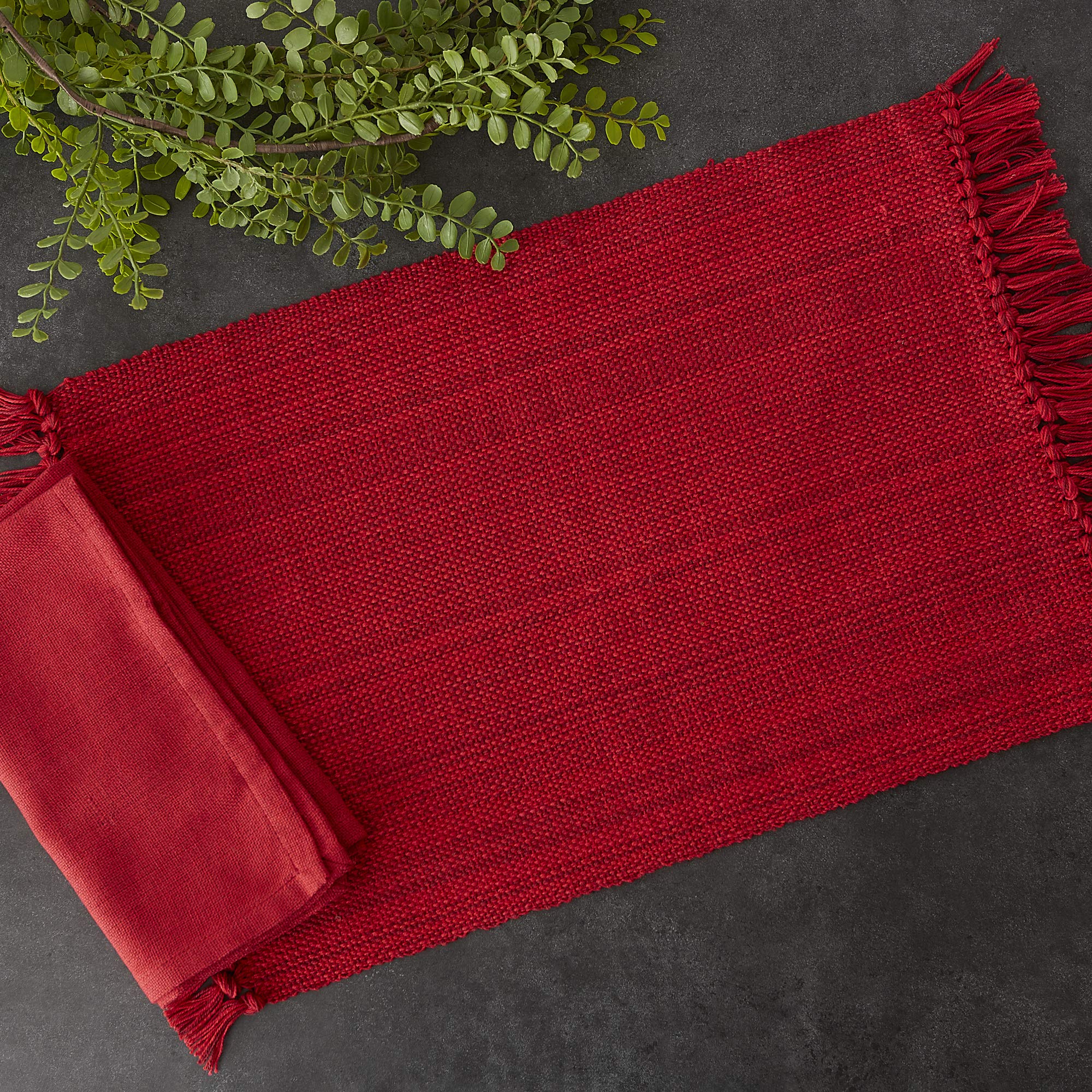 DII tango red placemats fringe detail for festive tables