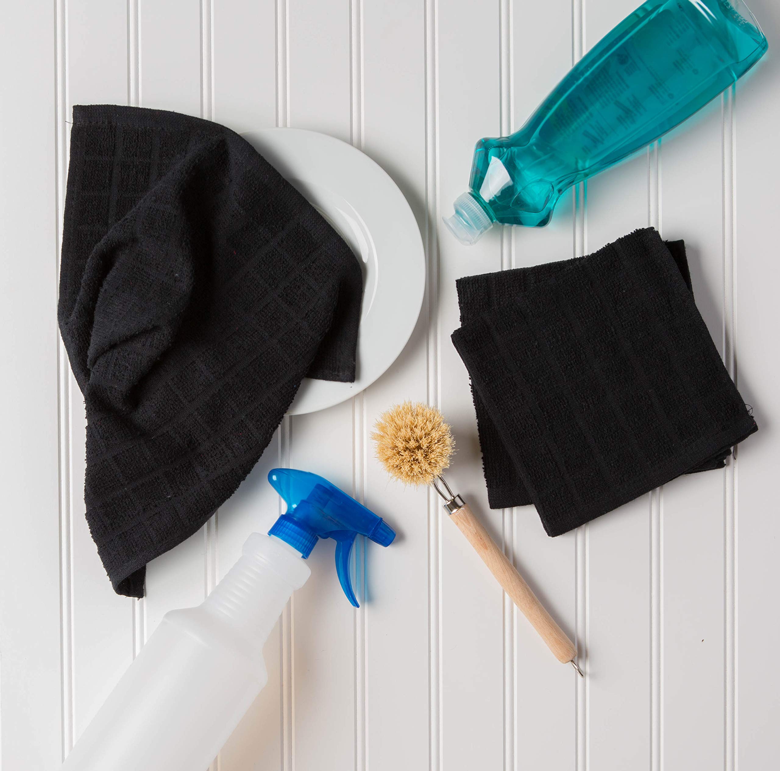 DII windowpane dishcloth 12x12 black, durable cotton for repeated drying tasks.