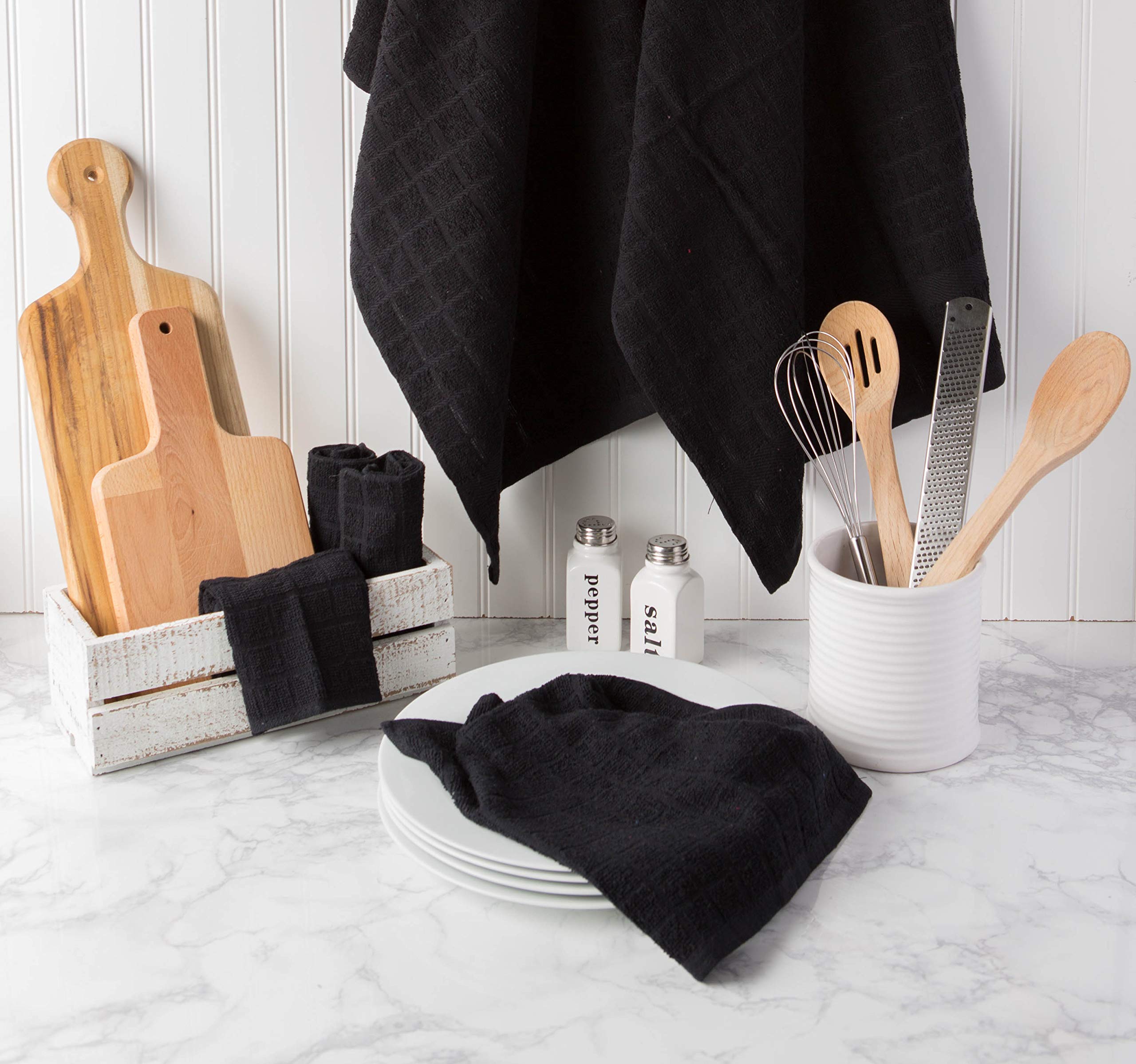 DII windowpane dishcloth 12x12 black, soft texture that resists wear.