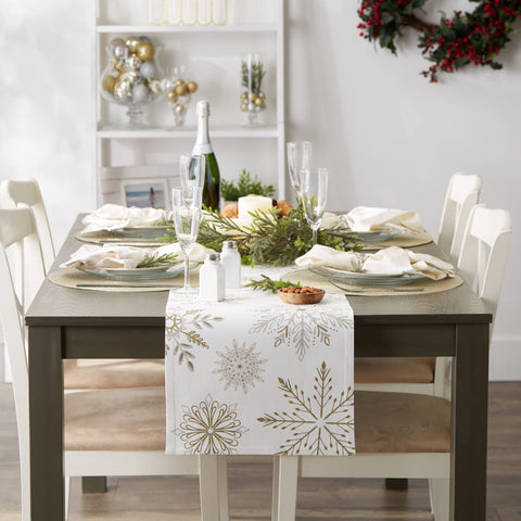 DII jacquard sparkle runner brings tactile elegance to winter tables.
