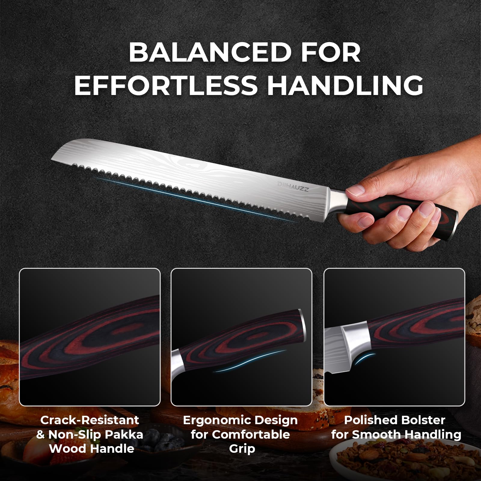 DiiHAUZZ ergonomic grip enhances control during cutting tasks.