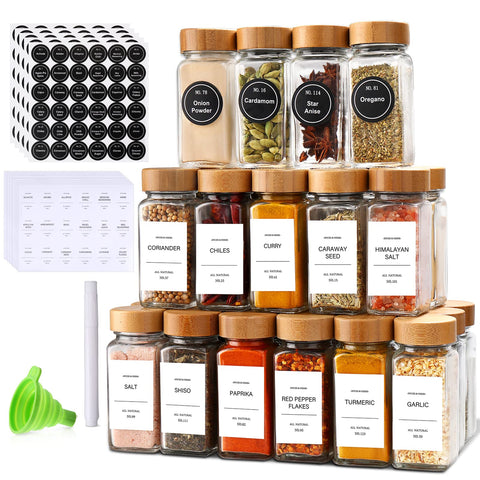 DIMBRAH 4oz glass spice jars set with clear visibility of spices
