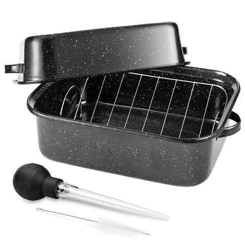 DIMESHY 21-inch roasting pan with rack for even heating and large gatherings.