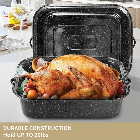 DIMESHY roaster in oven ensuring even heat for juicy turkey.