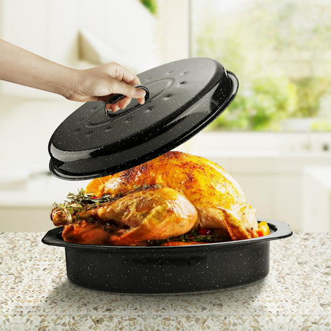 Compact kitchen-size roaster fits family meals and gatherings.