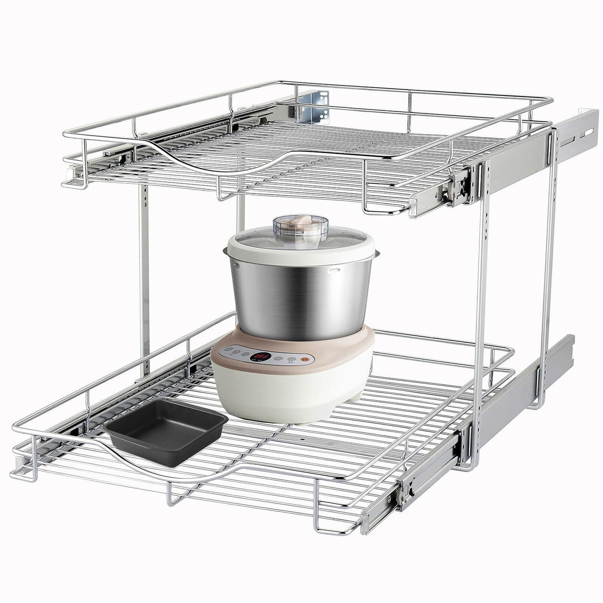 DINDON 2-tier pull-out cabinet organizer top basket for easy reach and decluttering.