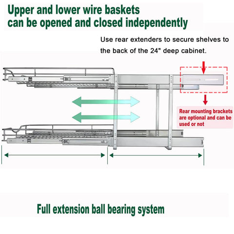 DINDON chrome wire baskets glide out for easy access and airflow.