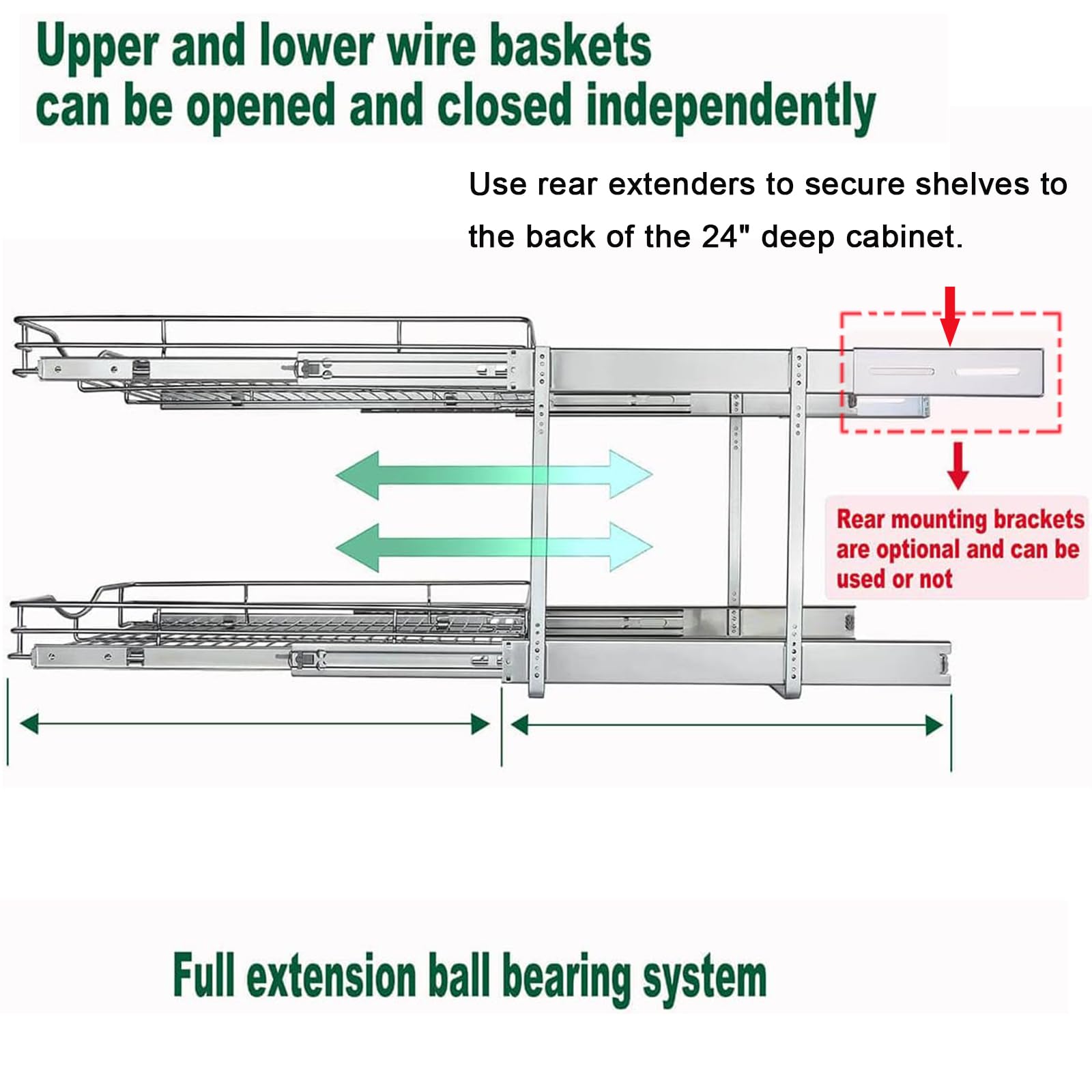 DINDON two-tier wire basket drawer provides spacious, organized storage reach.