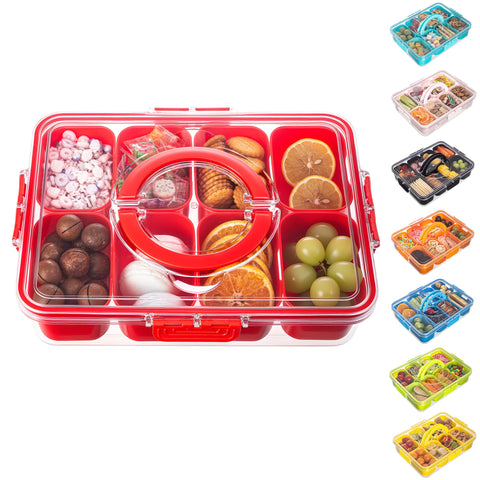Dingerjar divided-serving-tray lid-handle ideal for party snack transport.