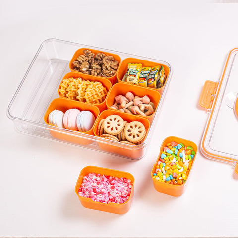 Dingerjar eight removable compartments keep snacks organized and visible.
