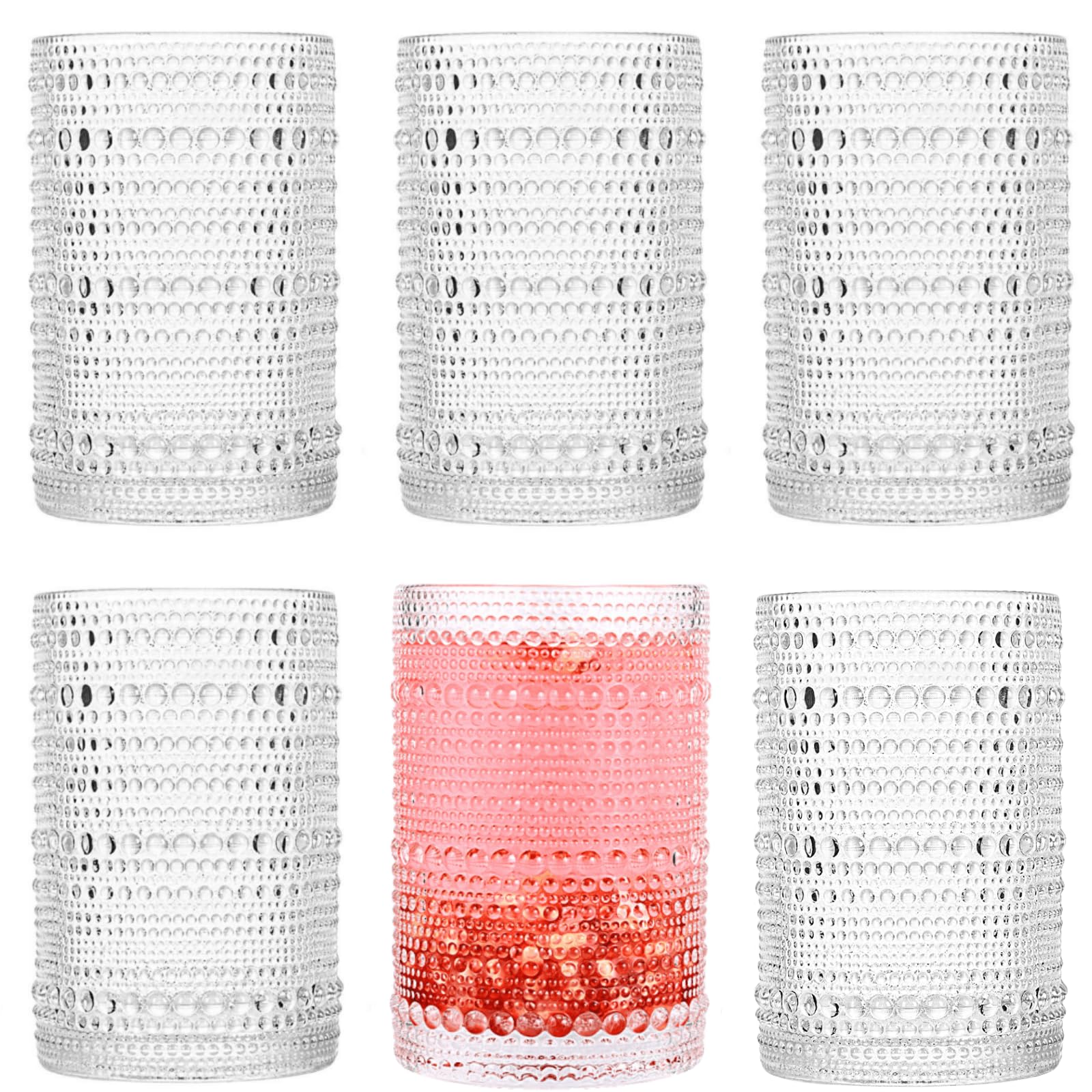 Dingerjar hobnail drinking glasses close-up showing embossed texture and secure grip