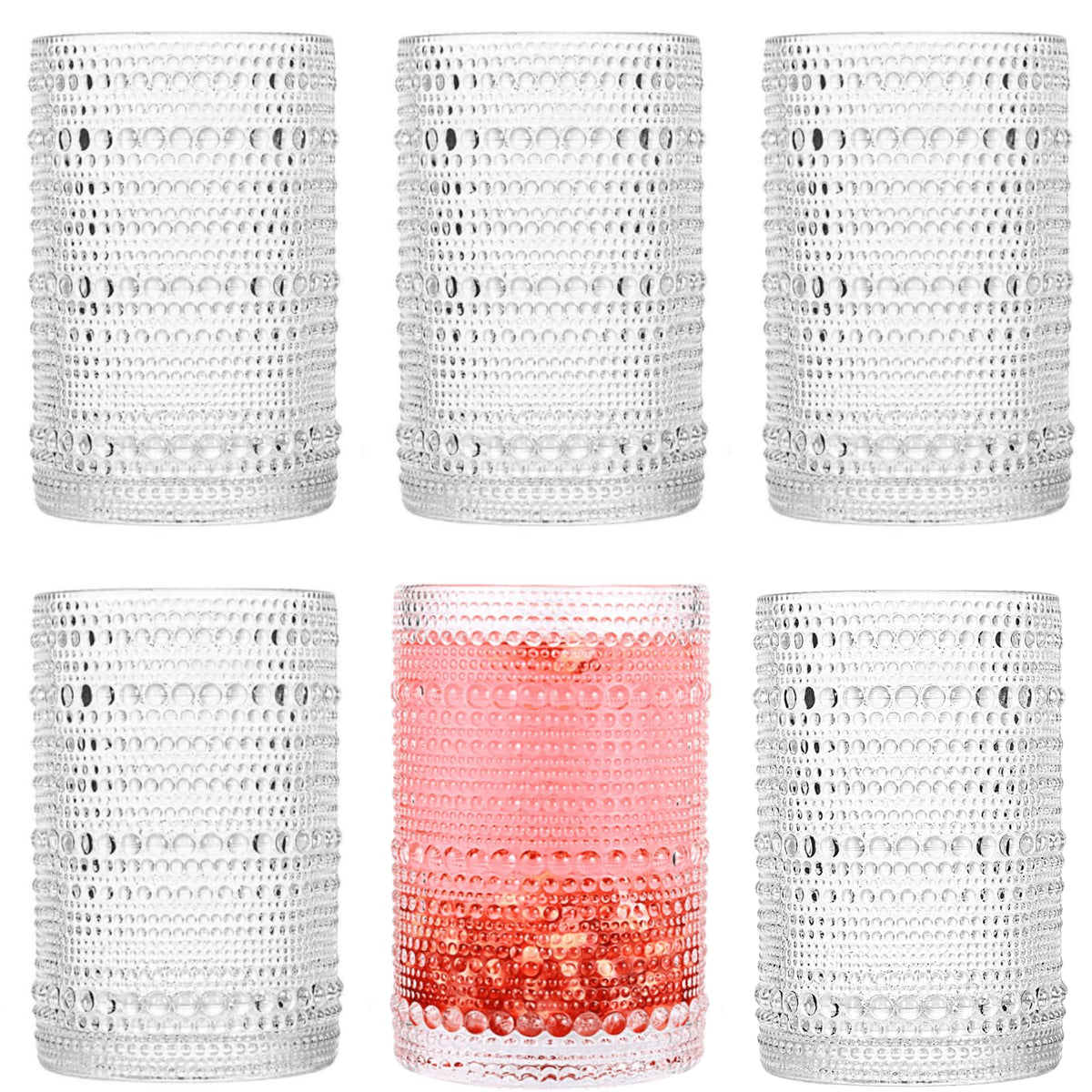 Dingerjar hobnail drinking glasses close-up showing embossed texture and secure grip