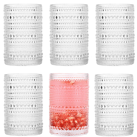Dingerjar hobnail drinking glasses close-up showing embossed texture and secure grip