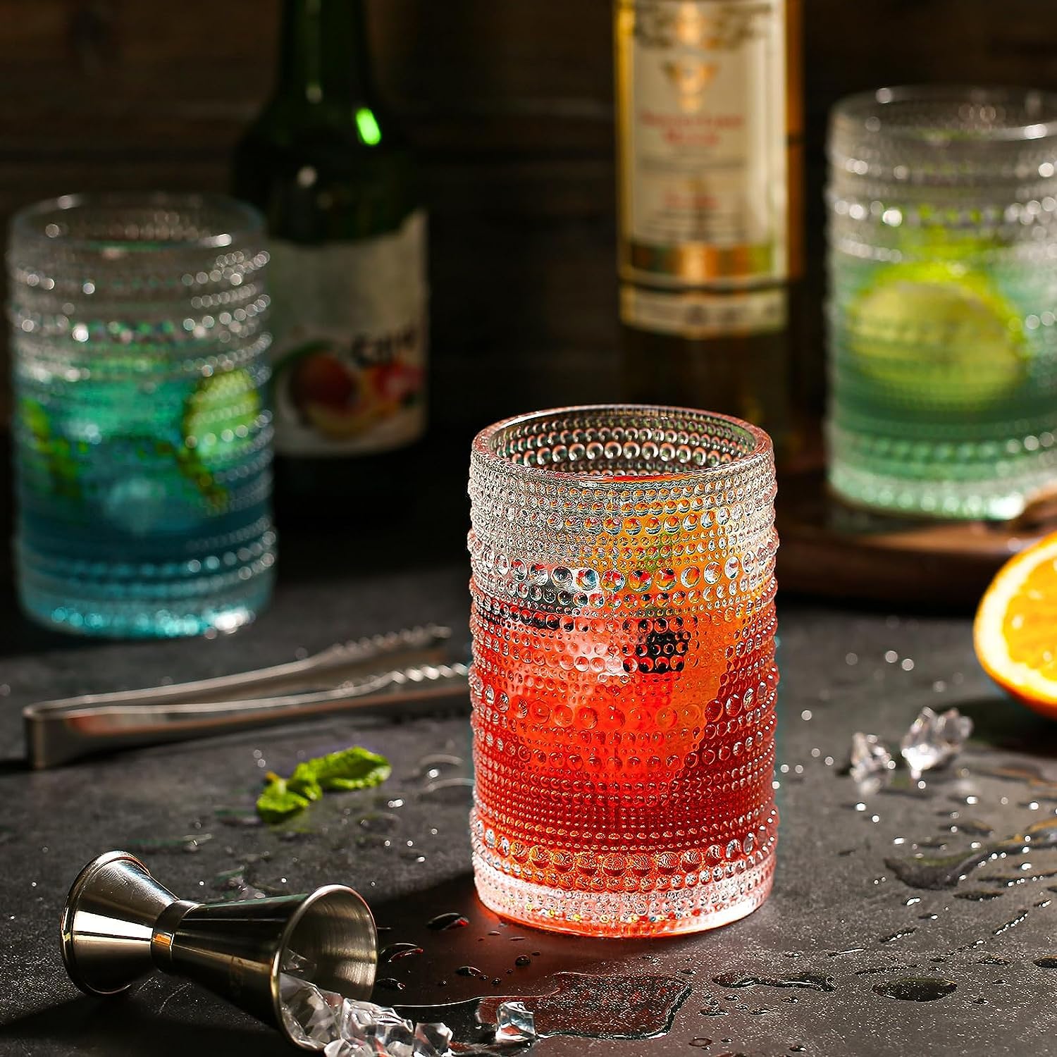 Stacked Dingerjar hobnail glasses showing classic silhouette