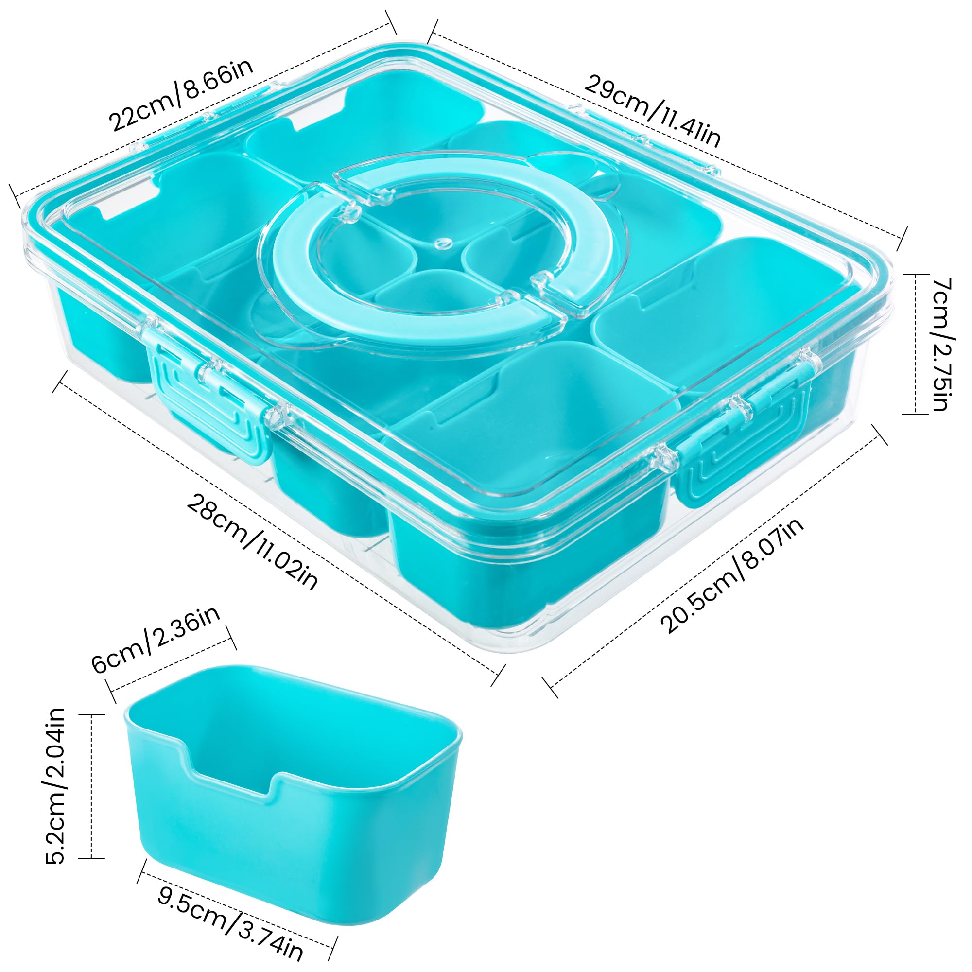 Dingerjar Snackle Box Eight Compartments keeps snacks neatly separated