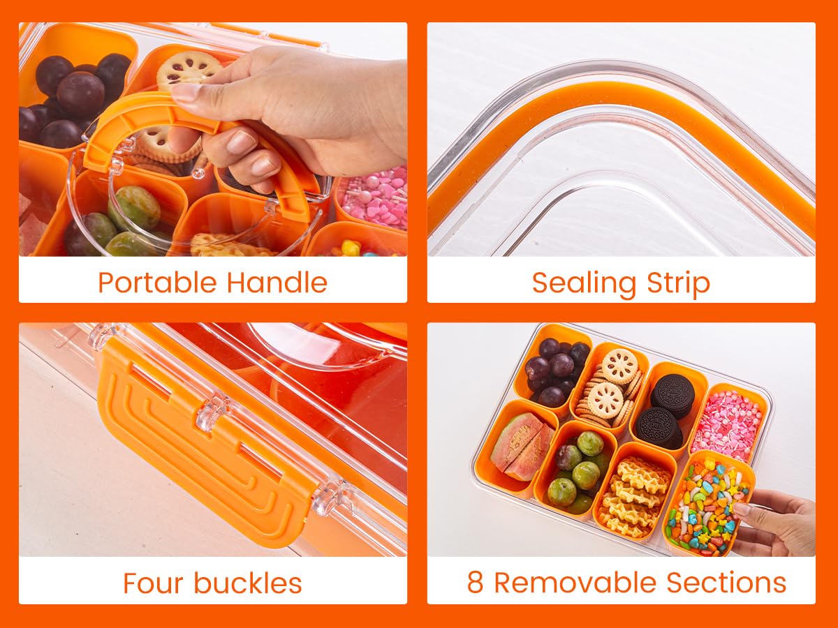 Dingerjar transparent lid with four latches seals snacks and prevents spills.