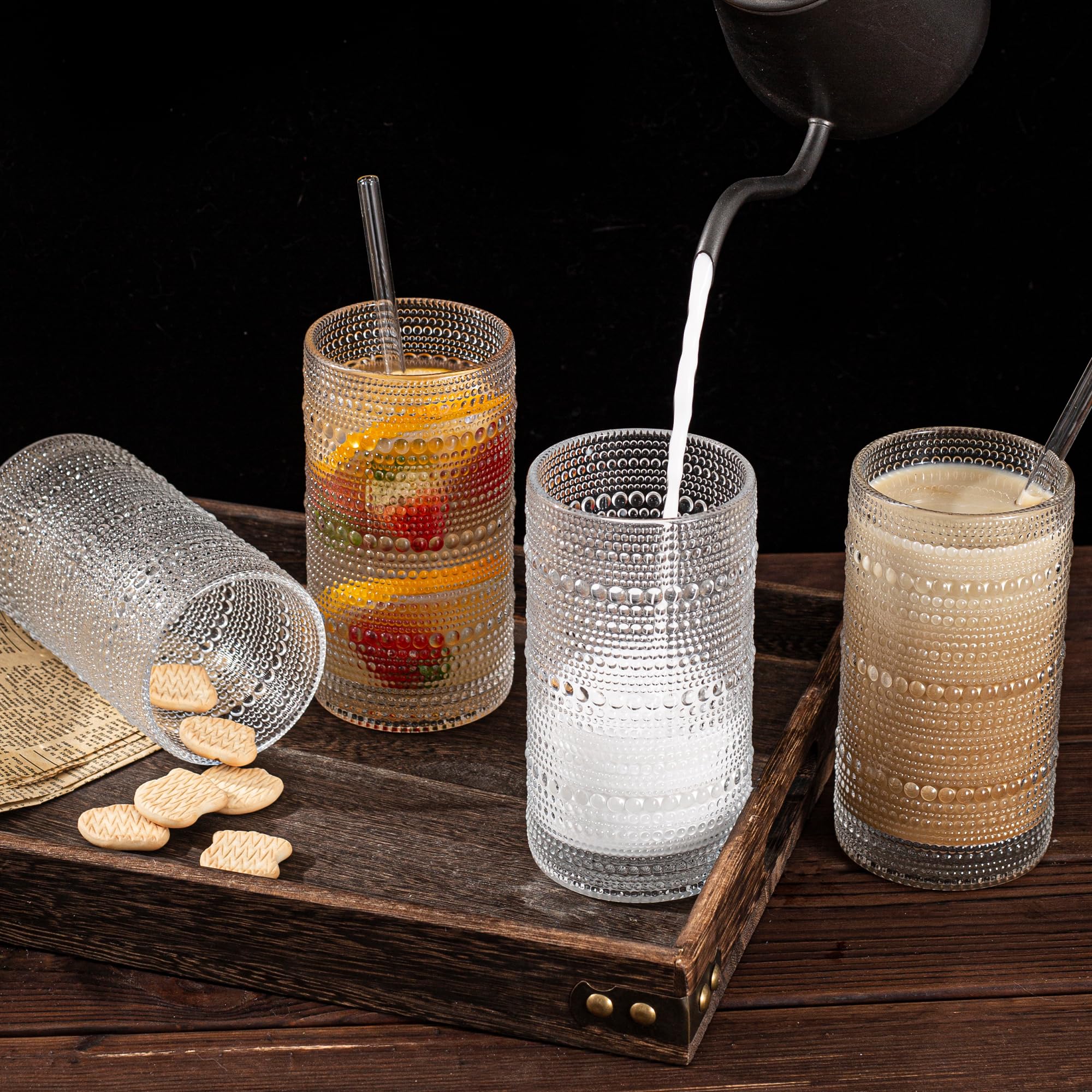 Dingerjar vintage glassware adds nostalgic charm to dinners.