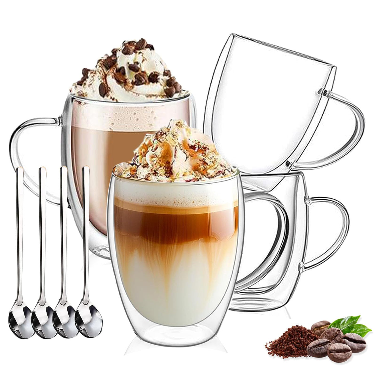 DINGPAI double-wall glass mug 12 oz keeps beverages hot or cold while remaining cool to touch.