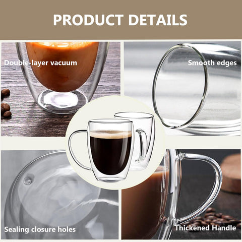 DINGPAI clear mug with comfortable handle, easy to hold during cappuccino or latte.