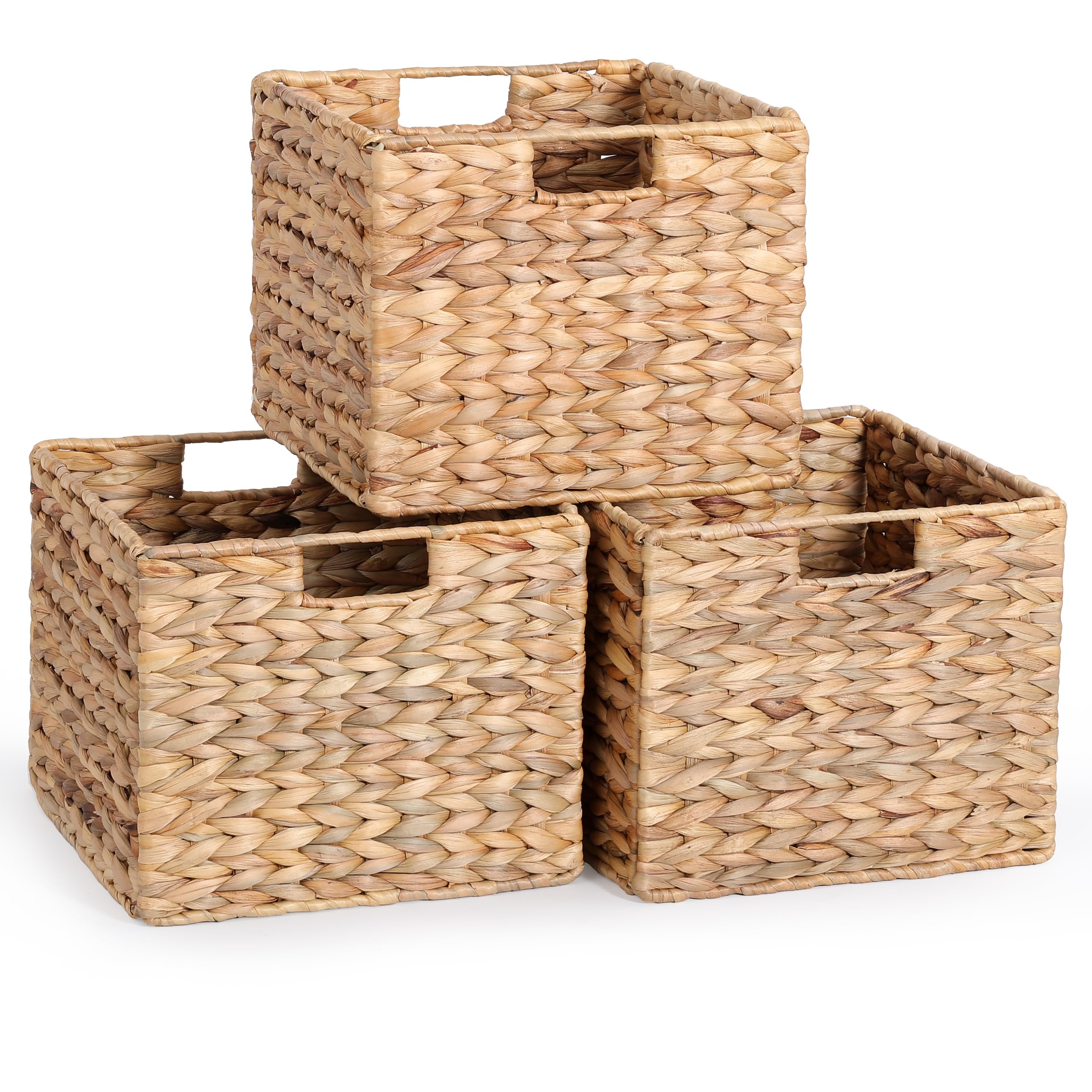 DINGTAI water hyacinth folding cube basket on shelf for tidy pantry storage