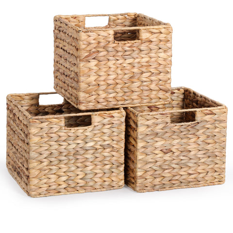 DINGTAI water hyacinth folding cube basket on shelf for tidy pantry storage
