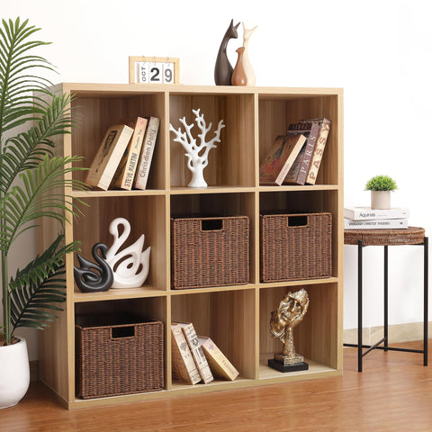DINGTAI wicker basket with built-in handles for easy shelf access.