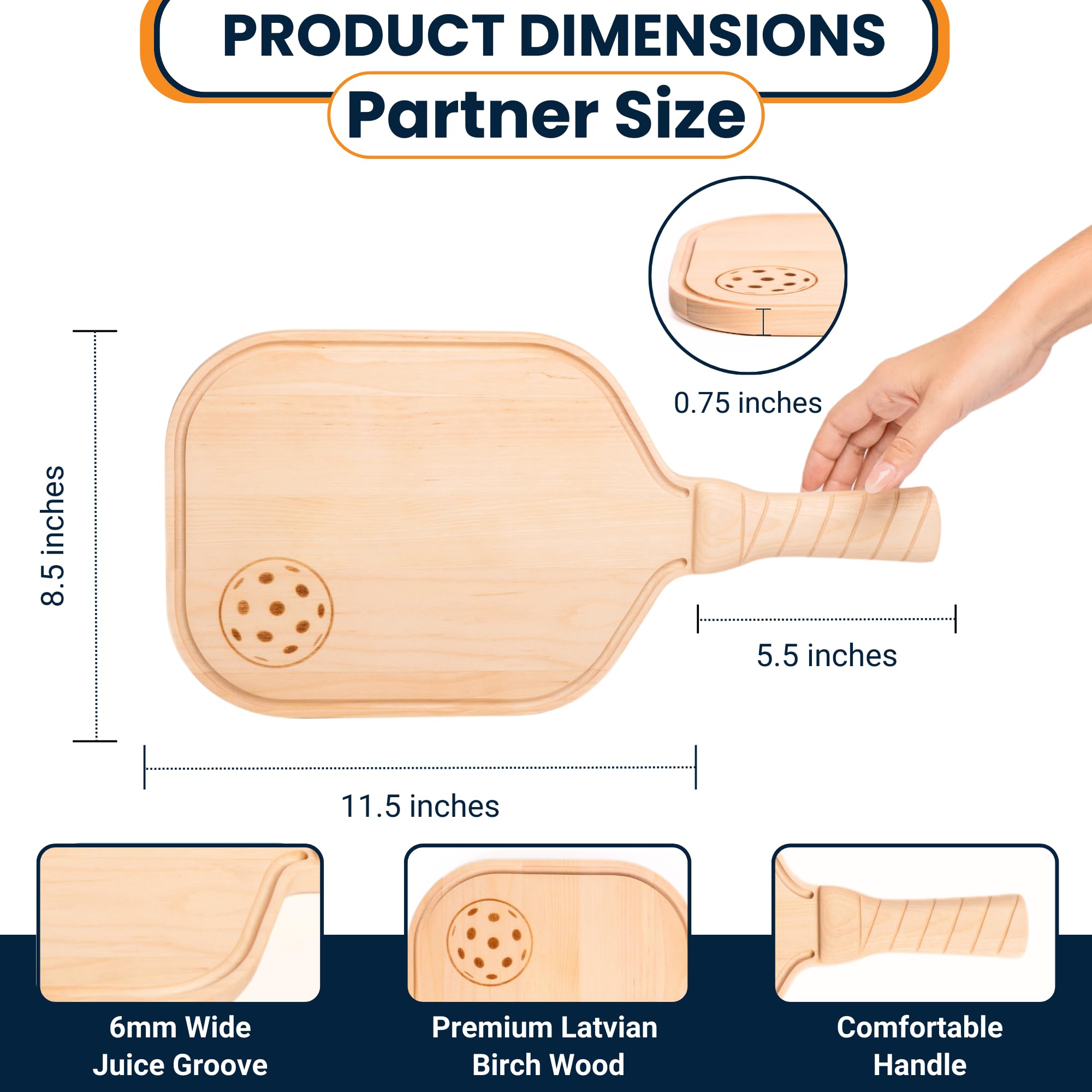 DinkCraft pickleball charcuterie board birch wood with natural grain and durability
