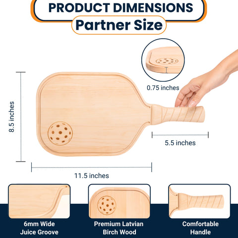 DinkCraft pickleball charcuterie board birch wood with natural grain and durability