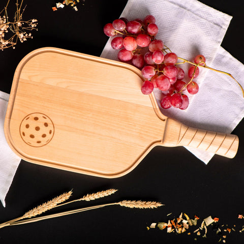 DinkCraft pickleball charcuterie board handle design for easy gripping during prep