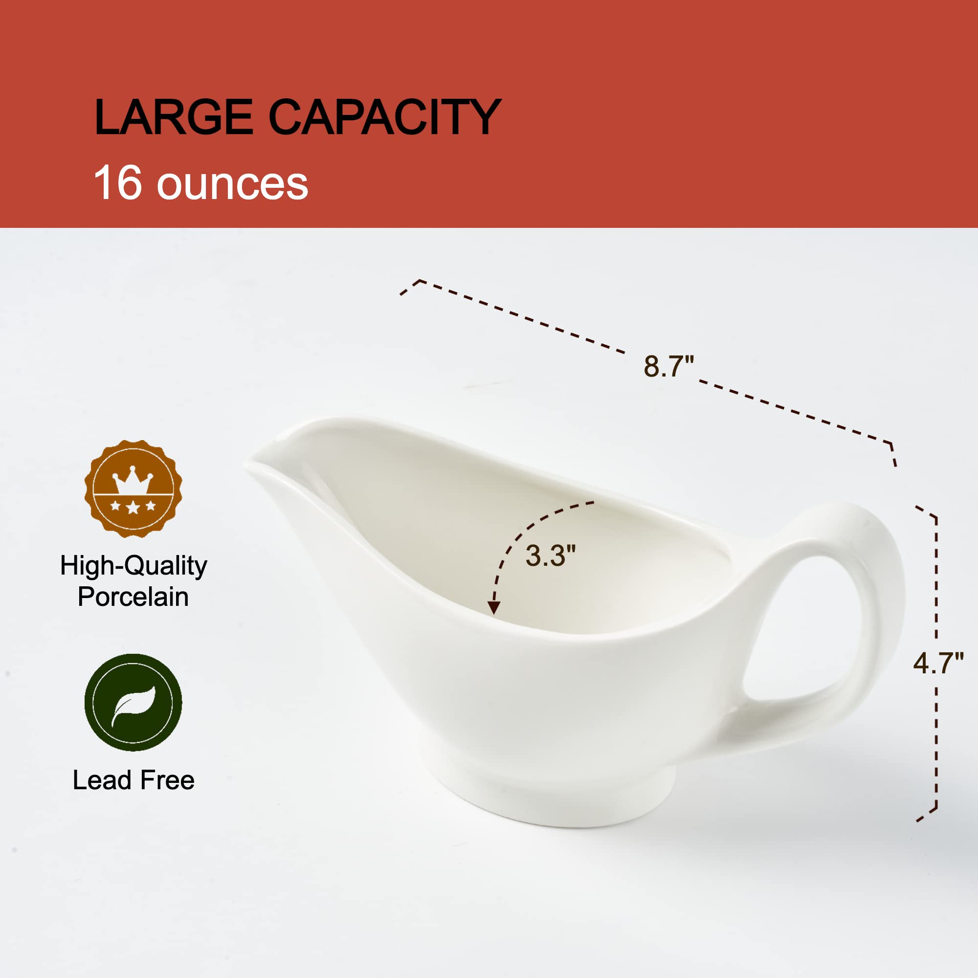 Dinnerlit Gravy Boat with dripless pour spout for clean serving of sauces.