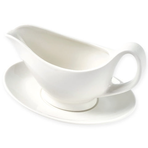 Dinnerlit Gravy Boat with Saucer 16oz for mess-free pouring at meals.