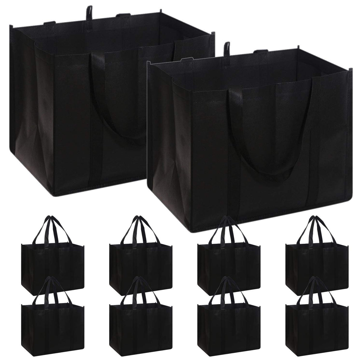 DIOMMELL 10-pack reusable grocery bags foldable black design for space-saving storage