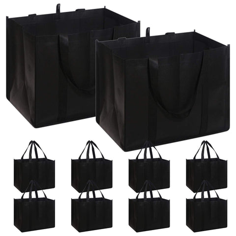 DIOMMELL 10-pack reusable grocery bags foldable black design for space-saving storage