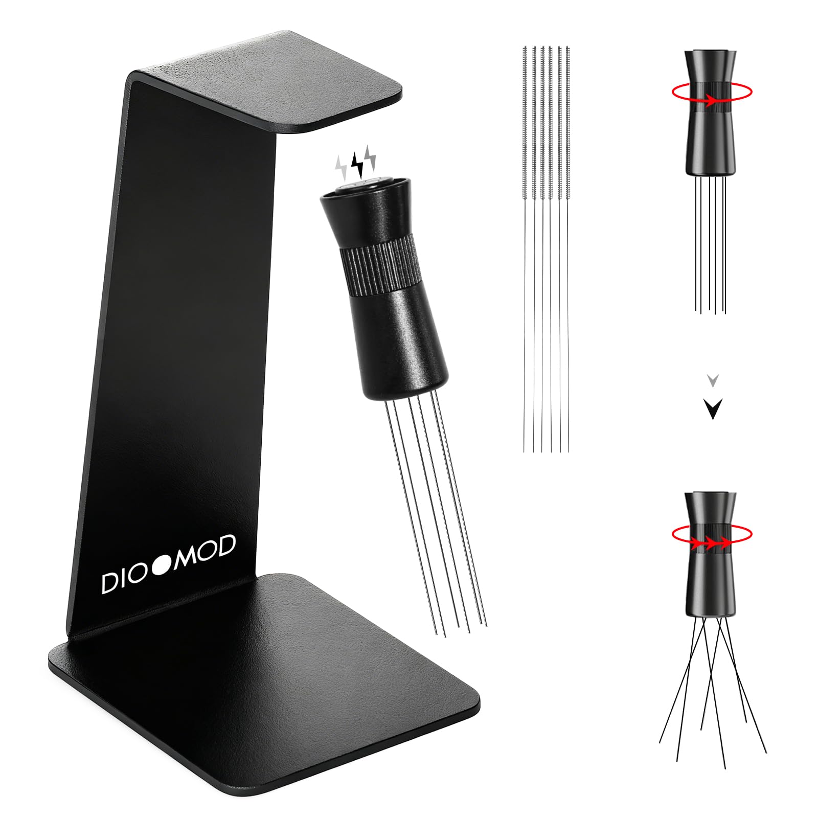 Dioomod Espresso WDT Tool with magnetic stand keeps needles secure for quick use.