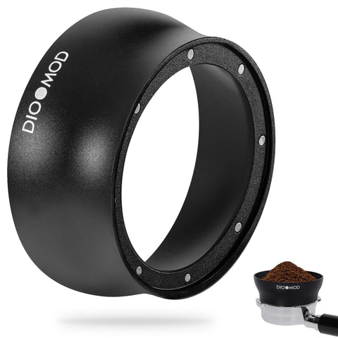 Dioomod 54mm magnetic dosing funnel locks securely onto espresso handles.