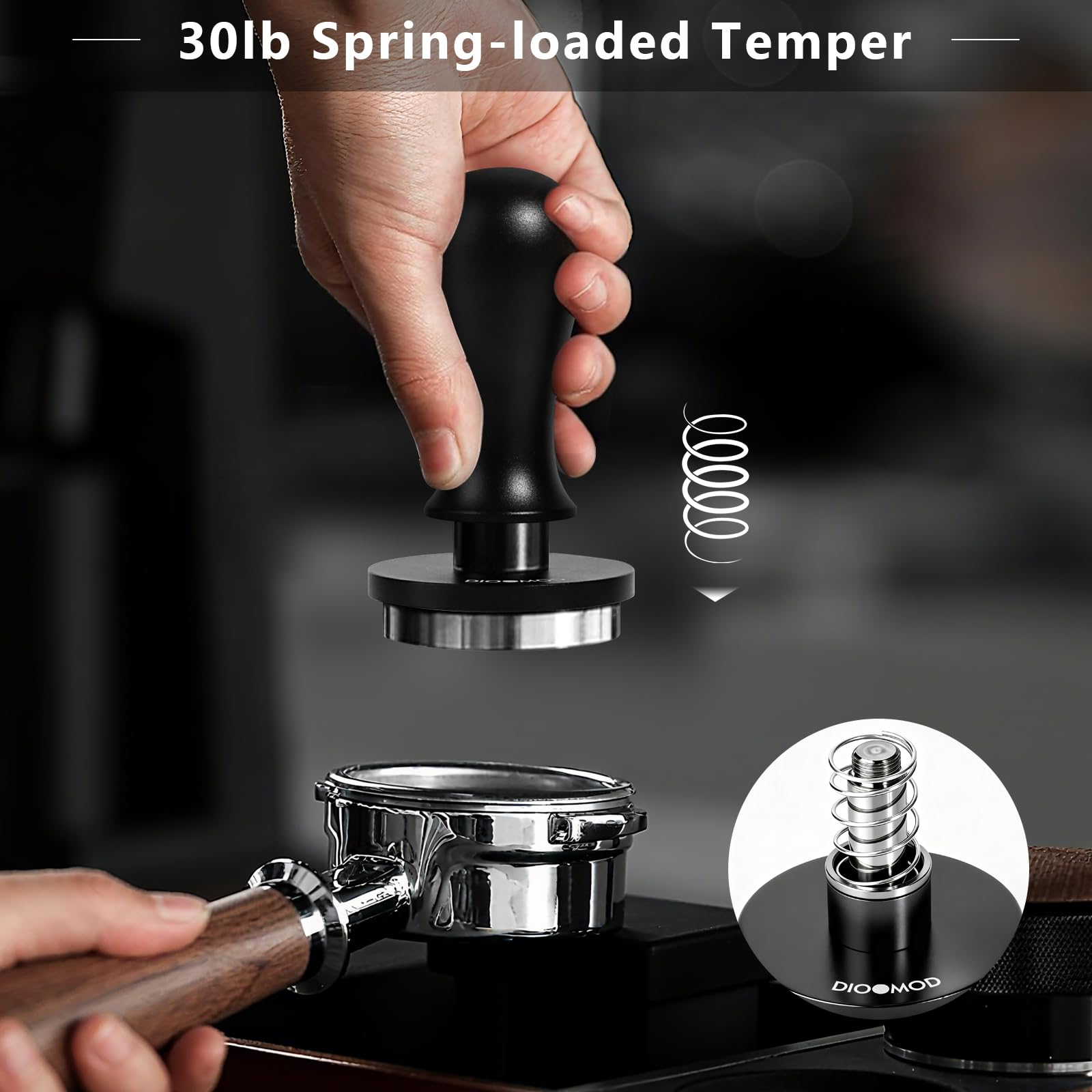 Dioomod stainless steel tamper with flat base for uniform diffusion