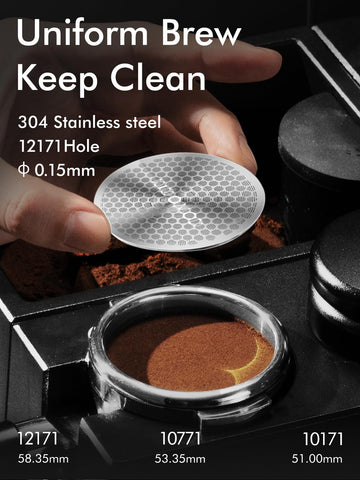 Dioomod puck screen fits 54mm portafilters for stable, efficient extractions.