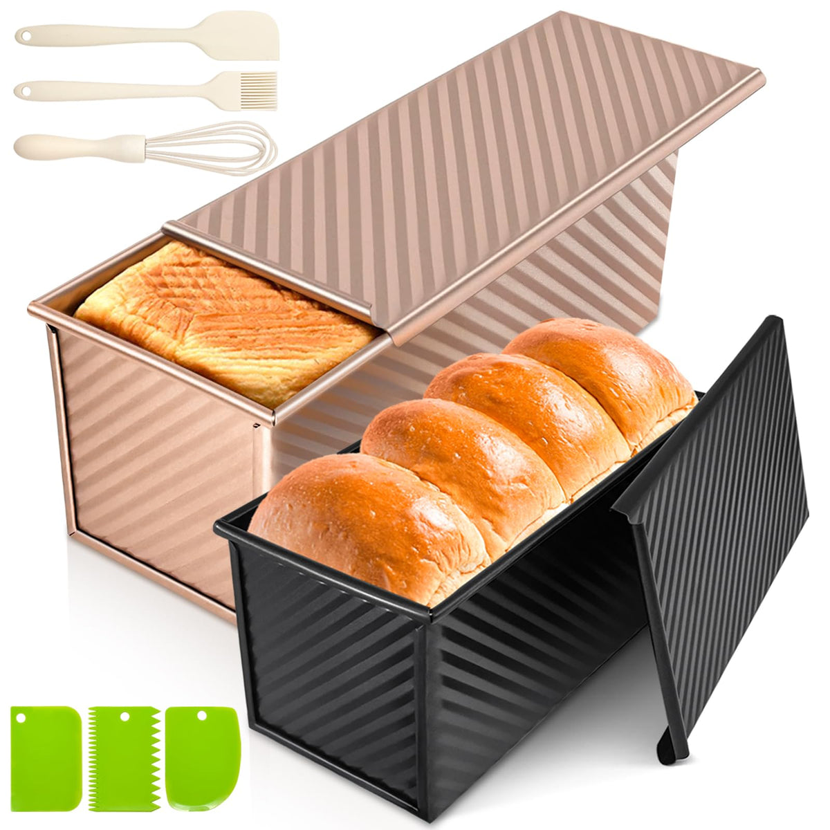 Dipanist pullman loaf pan with lid, closed view, promoting even bake and easy release.