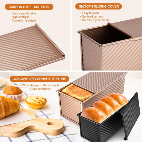 Dipanist pullman loaf pan top view, corrugated design aids even heat.