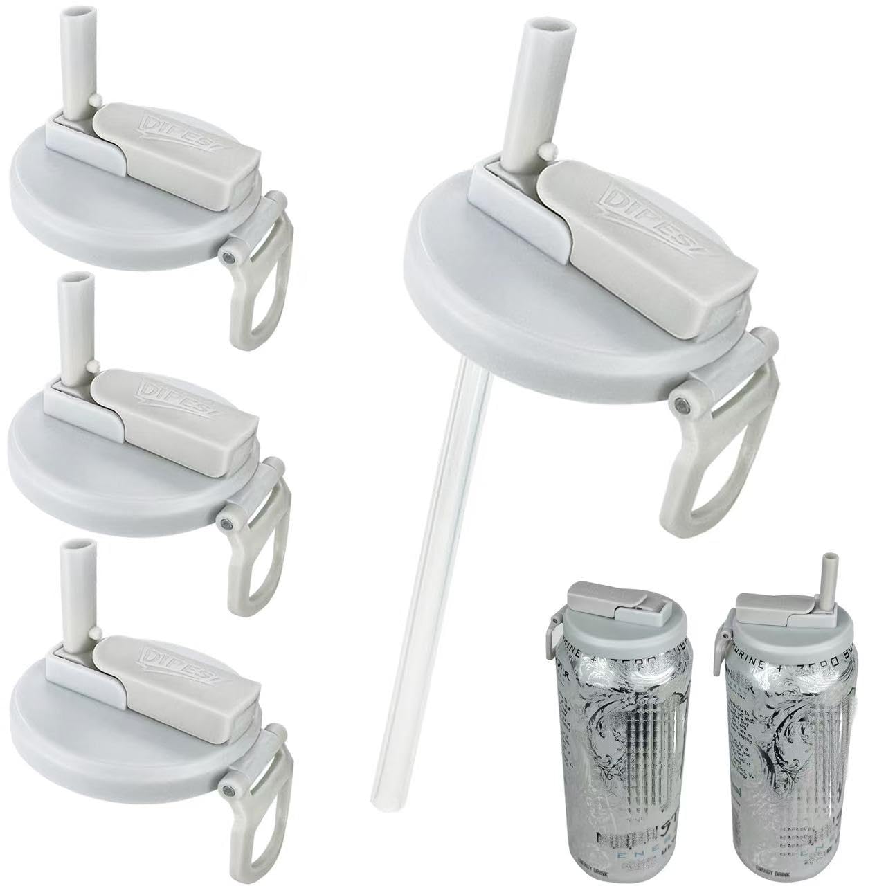DIPESI soda can lid with straw on a can for spill-free sipping