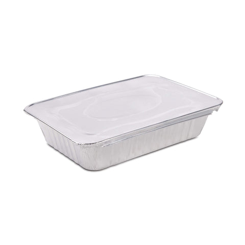 Diplastible 8x5.25x2 inch square pan with flat lid for oven baking and portioning