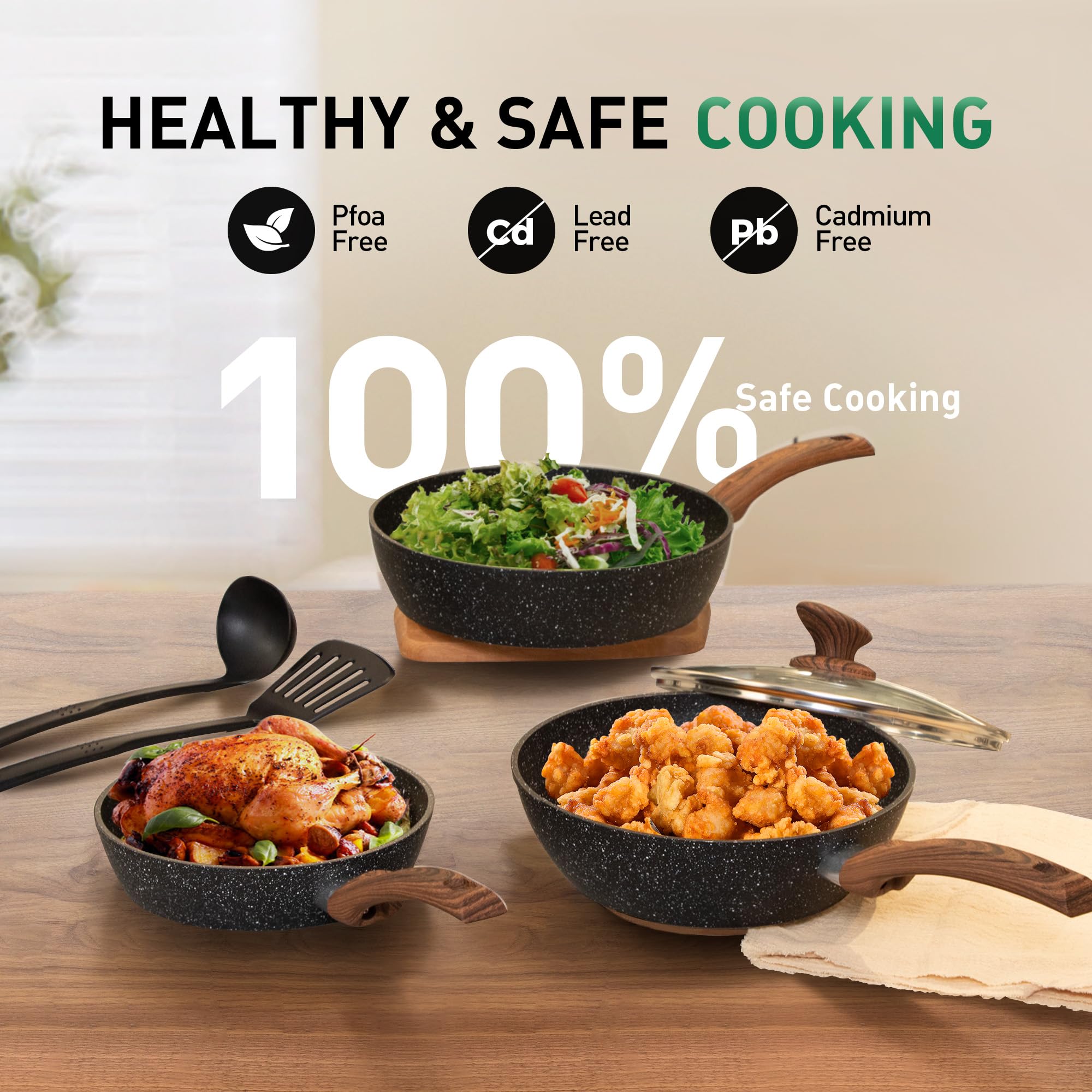 DishDelight 9.7-inch deep fry pan with lid for sautéing and frying.
